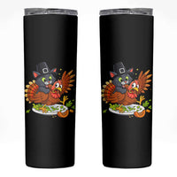 Funny Thanksgiving Cat Pilgrim Eat Turkey Skinny Tumbler