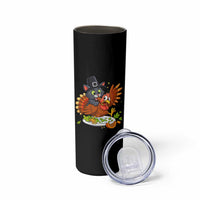 Funny Thanksgiving Cat Pilgrim Eat Turkey Skinny Tumbler