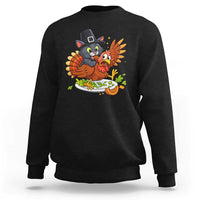 Funny Thanksgiving Cat Pilgrim Eat Turkey Sweatshirt - Wonder Print Shop