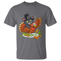 Funny Thanksgiving Cat Pilgrim Eat Turkey T Shirt - Wonder Print Shop