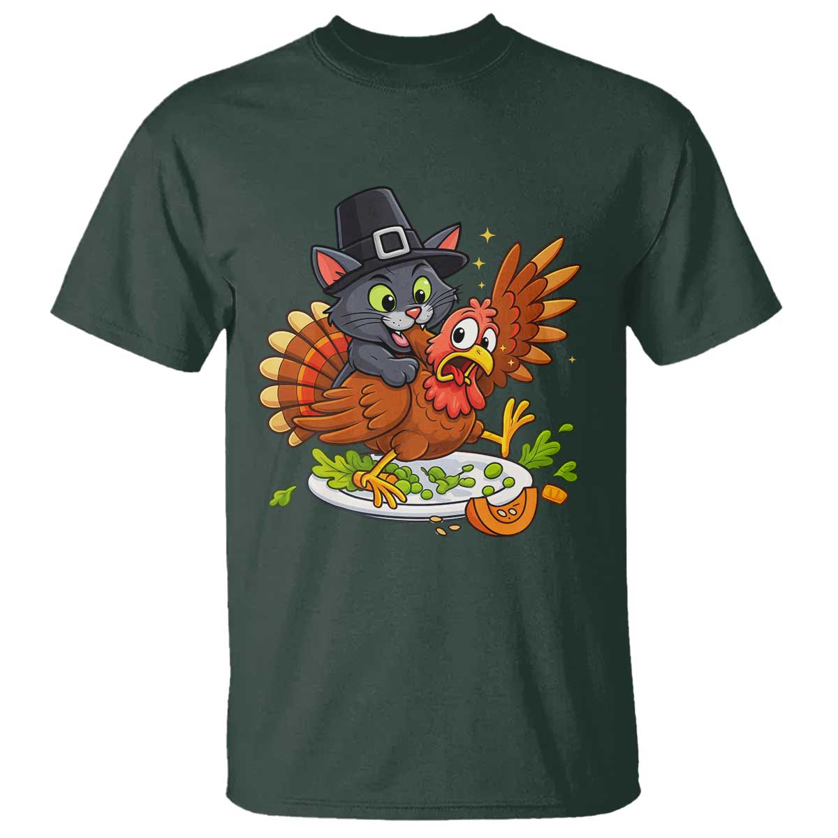 Funny Thanksgiving Cat Pilgrim Eat Turkey T Shirt - Wonder Print Shop