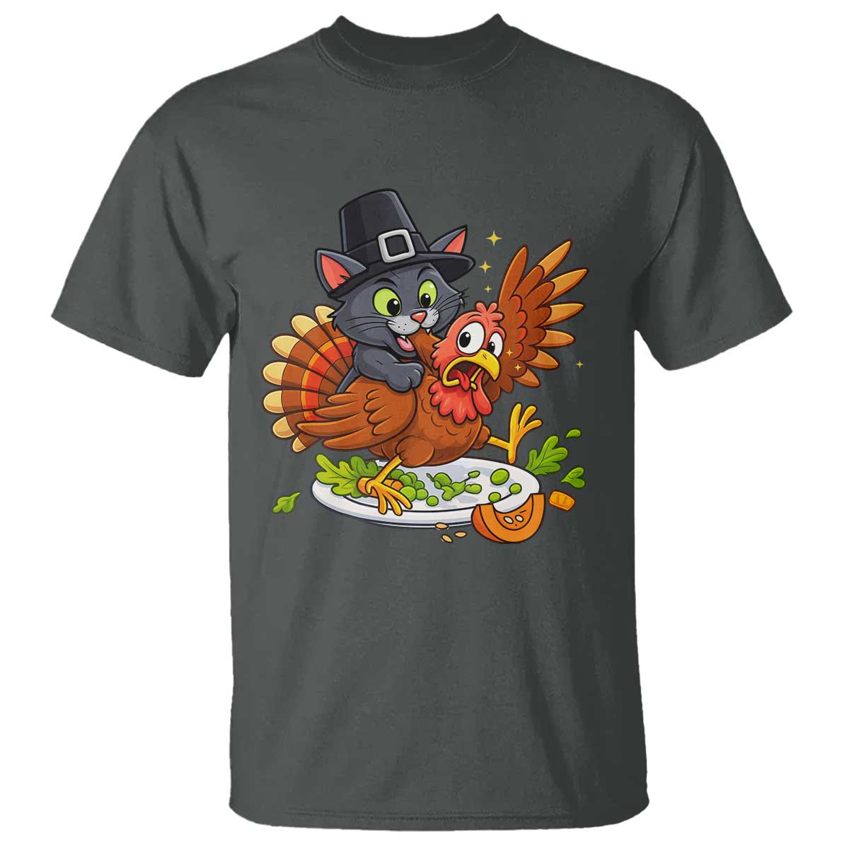 Funny Thanksgiving Cat Pilgrim Eat Turkey T Shirt - Wonder Print Shop