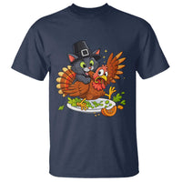 Funny Thanksgiving Cat Pilgrim Eat Turkey T Shirt - Wonder Print Shop