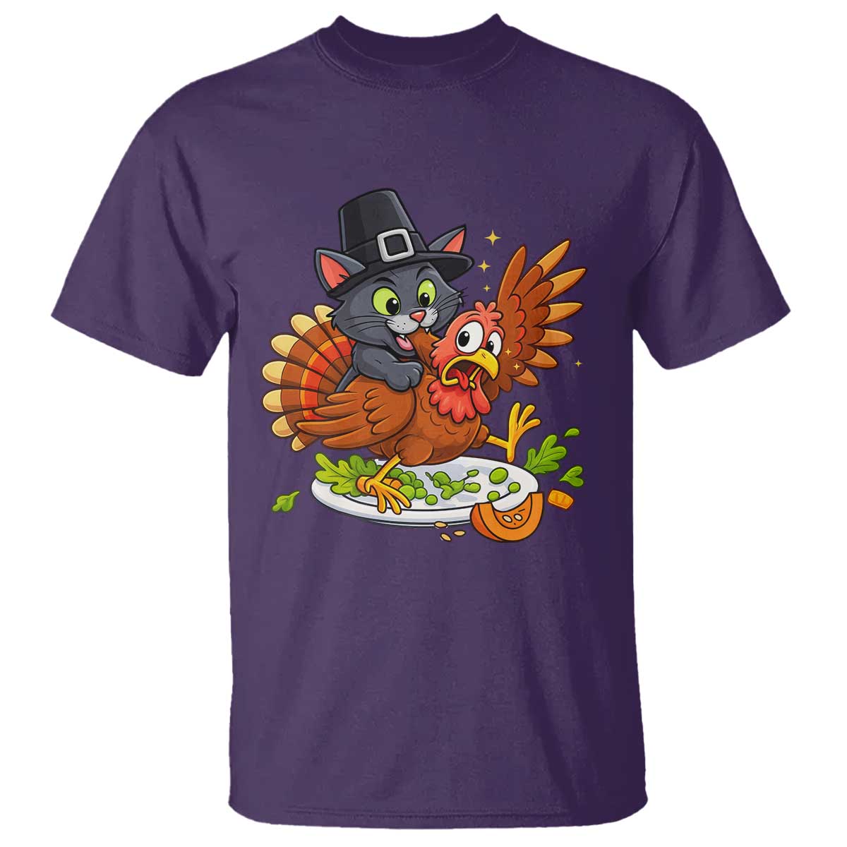 Funny Thanksgiving Cat Pilgrim Eat Turkey T Shirt - Wonder Print Shop