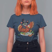 Funny Thanksgiving Cat Pilgrim Eat Turkey T Shirt For Women - Wonder Print Shop