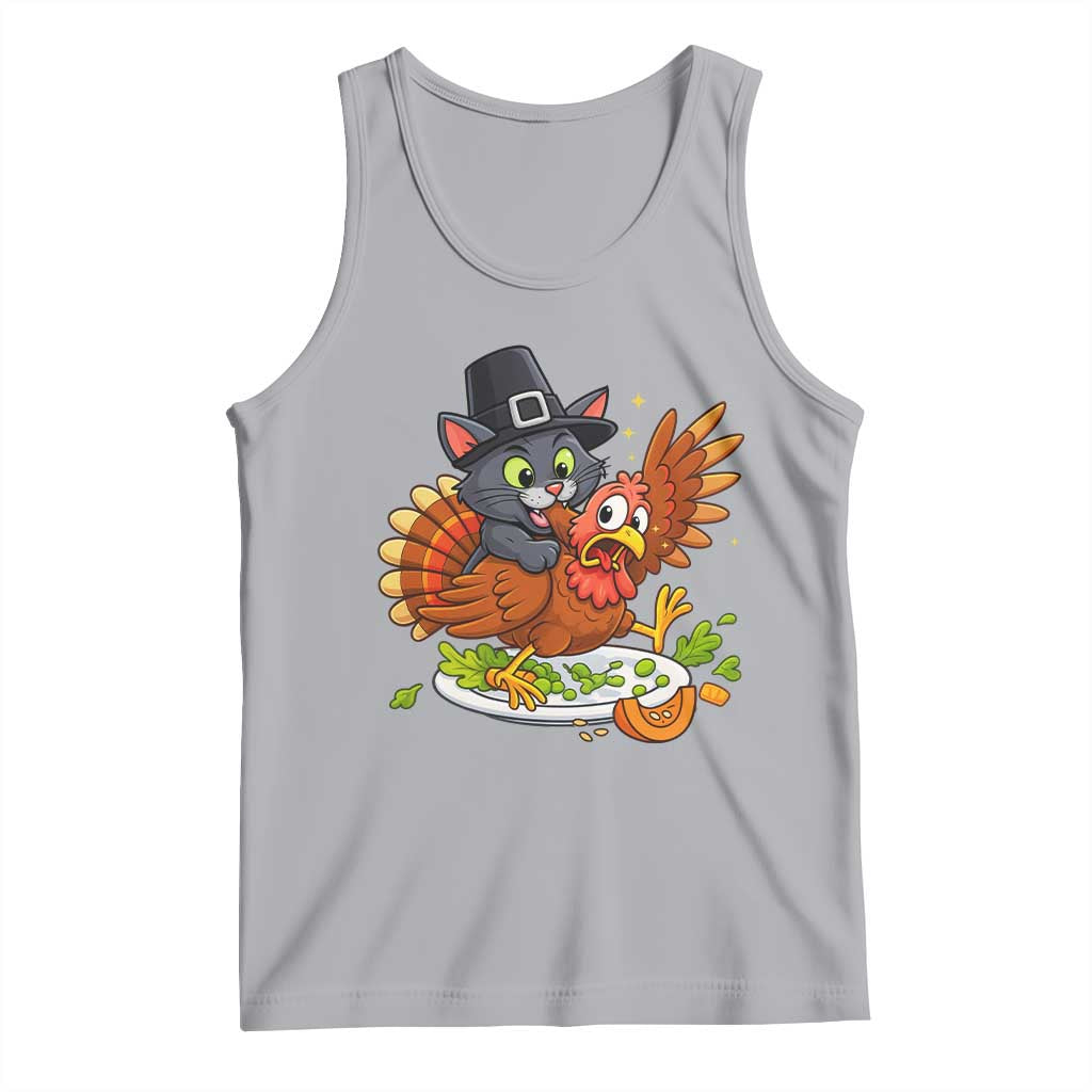 Funny Thanksgiving Cat Pilgrim Eat Turkey Tank Top - Wonder Print Shop