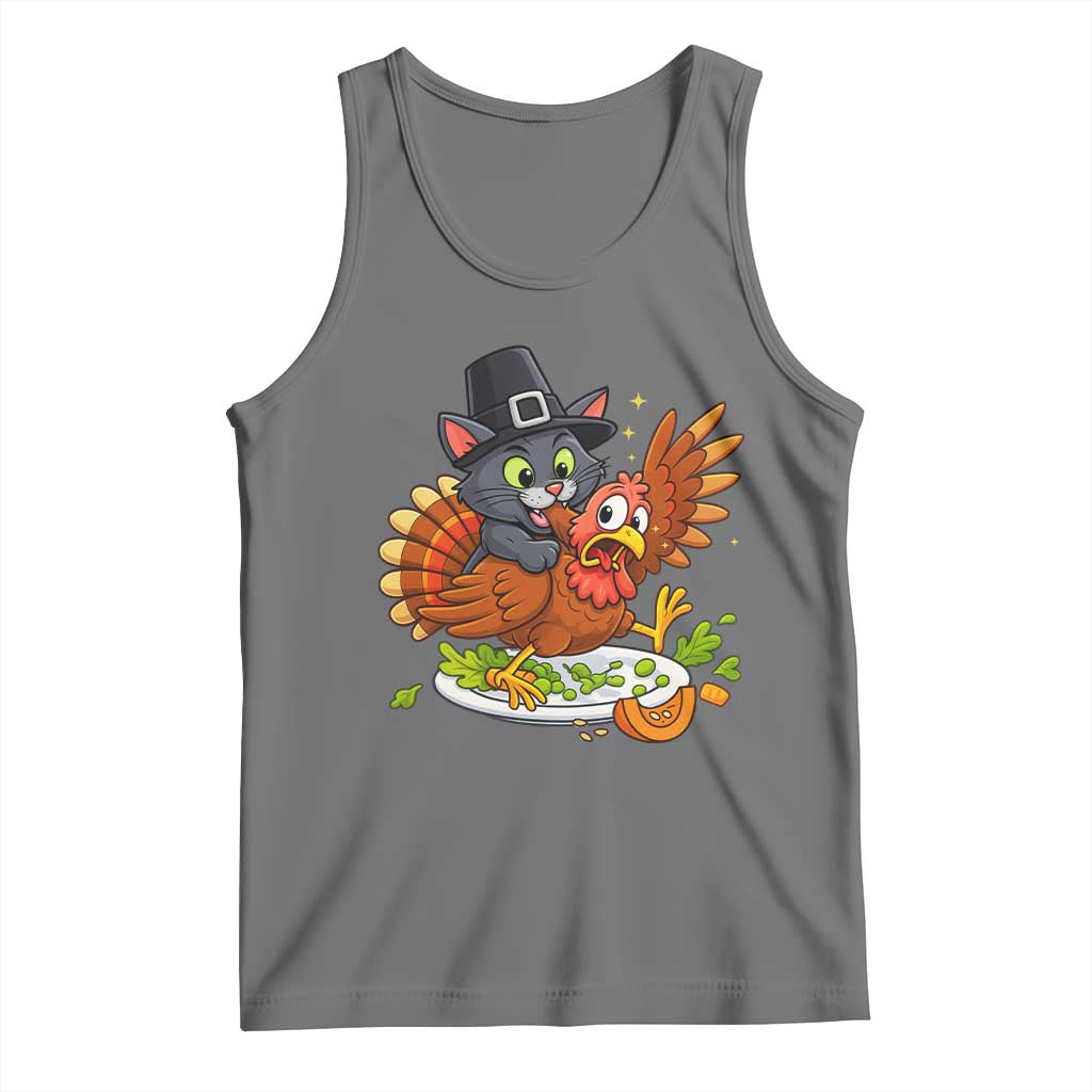 Funny Thanksgiving Cat Pilgrim Eat Turkey Tank Top - Wonder Print Shop