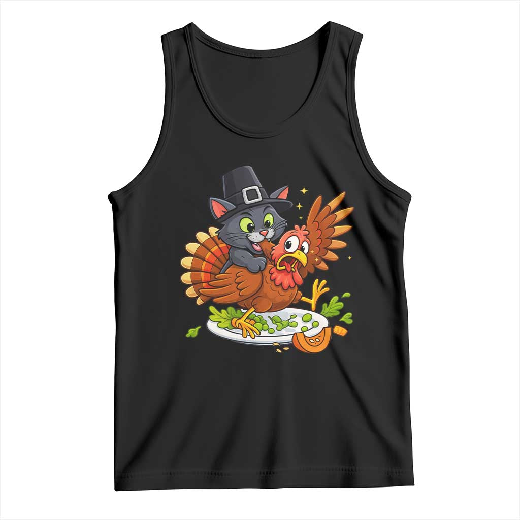Funny Thanksgiving Cat Pilgrim Eat Turkey Tank Top - Wonder Print Shop