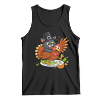 Funny Thanksgiving Cat Pilgrim Eat Turkey Tank Top - Wonder Print Shop