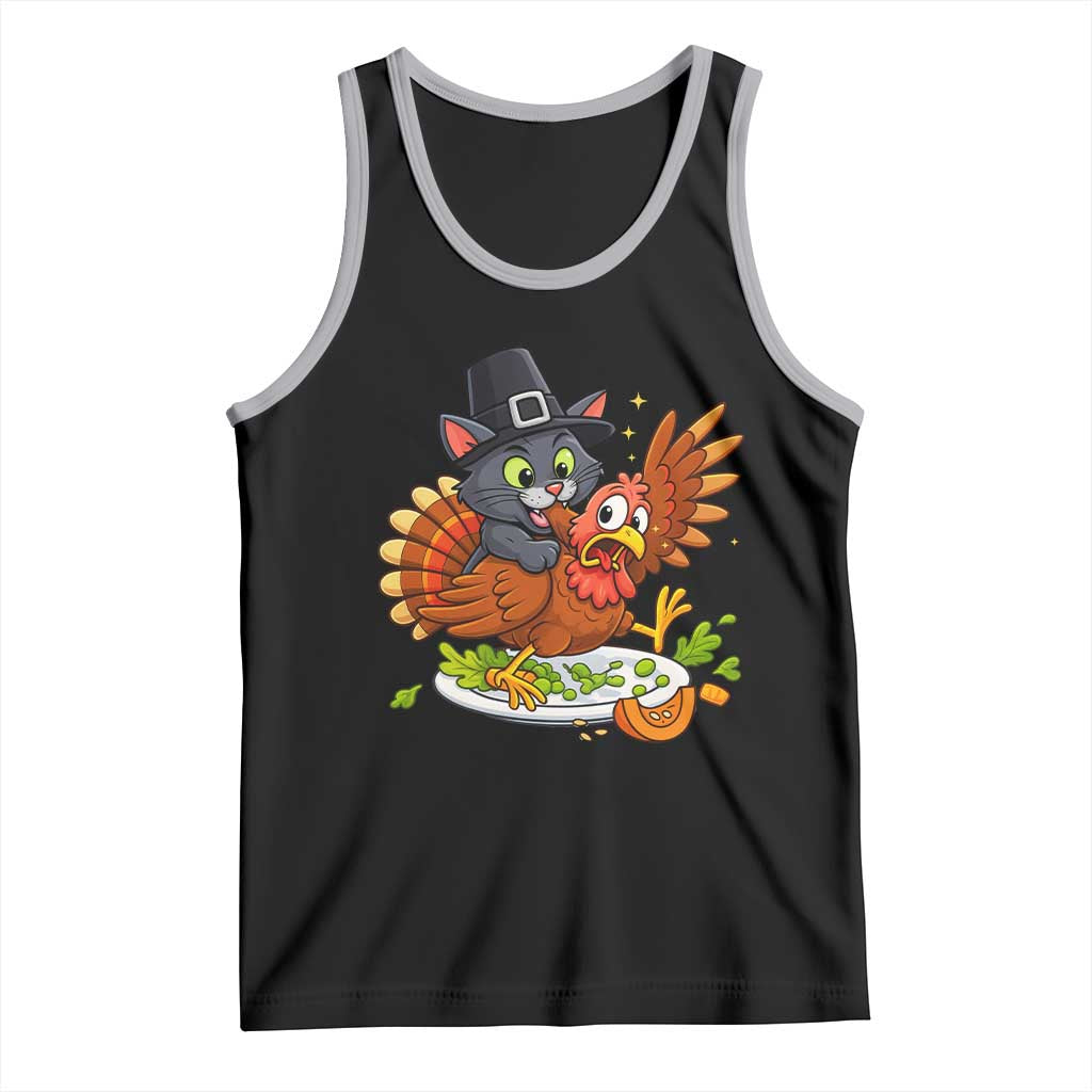 Funny Thanksgiving Cat Pilgrim Eat Turkey Tank Top - Wonder Print Shop