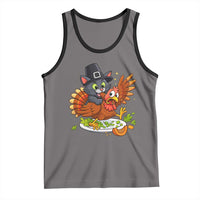 Funny Thanksgiving Cat Pilgrim Eat Turkey Tank Top - Wonder Print Shop