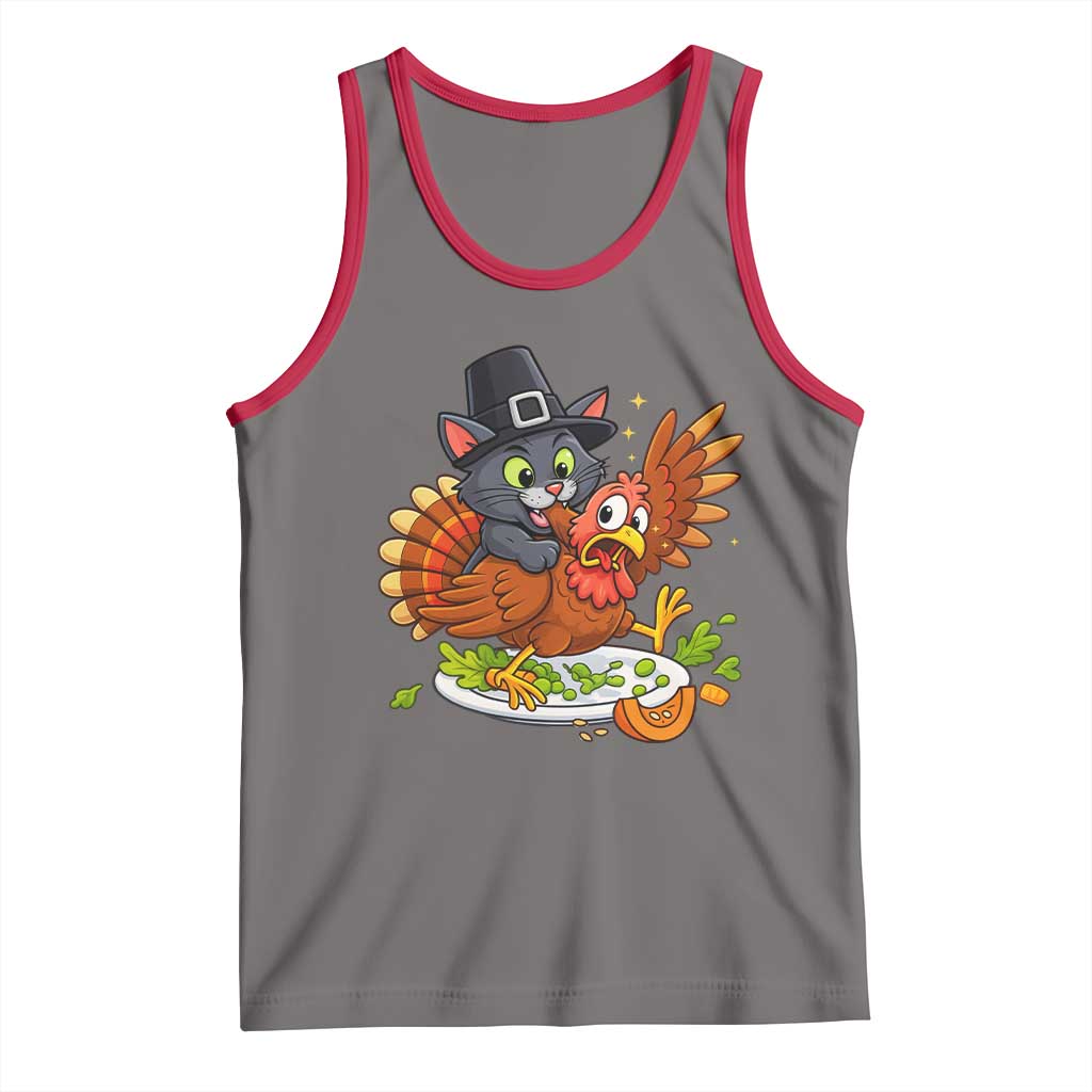 Funny Thanksgiving Cat Pilgrim Eat Turkey Tank Top - Wonder Print Shop