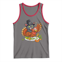 Funny Thanksgiving Cat Pilgrim Eat Turkey Tank Top - Wonder Print Shop