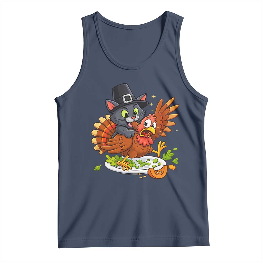 Funny Thanksgiving Cat Pilgrim Eat Turkey Tank Top - Wonder Print Shop
