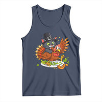 Funny Thanksgiving Cat Pilgrim Eat Turkey Tank Top - Wonder Print Shop