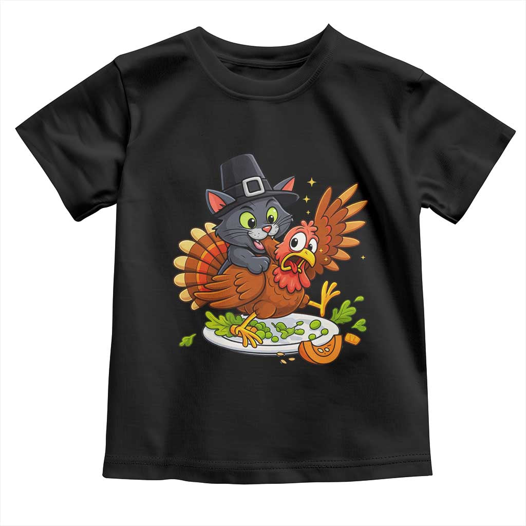 Funny Thanksgiving Cat Pilgrim Eat Turkey Toddler T Shirt - Wonder Print Shop