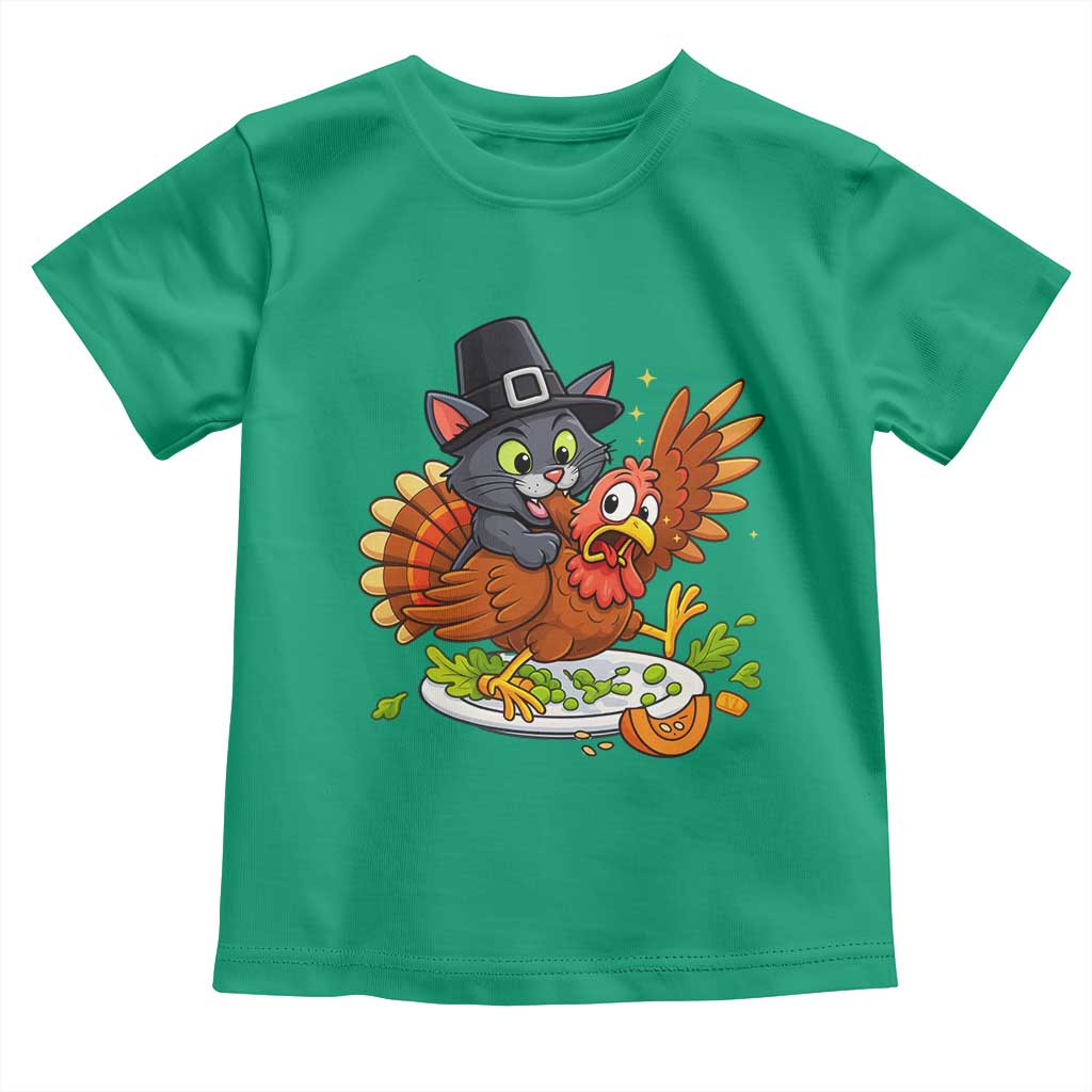 Funny Thanksgiving Cat Pilgrim Eat Turkey Toddler T Shirt - Wonder Print Shop