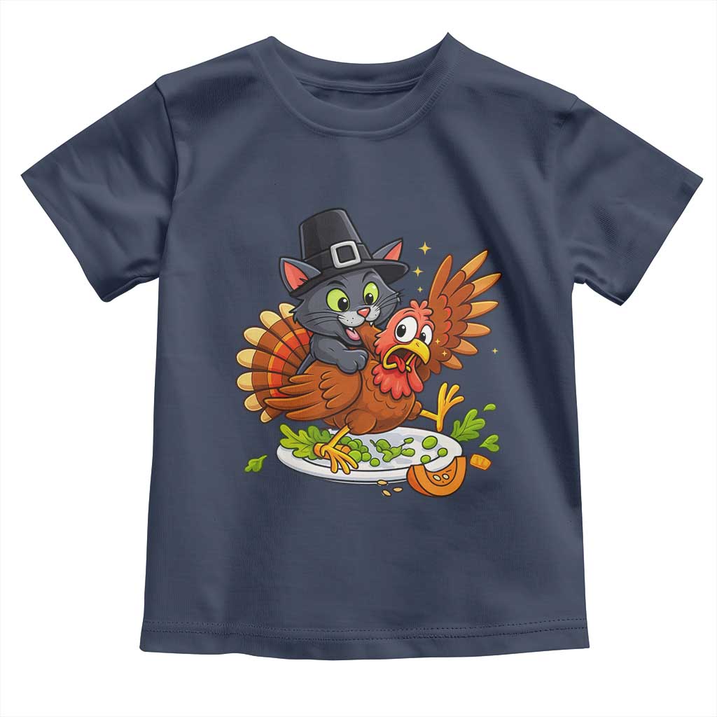 Funny Thanksgiving Cat Pilgrim Eat Turkey Toddler T Shirt - Wonder Print Shop