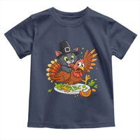 Funny Thanksgiving Cat Pilgrim Eat Turkey Toddler T Shirt - Wonder Print Shop