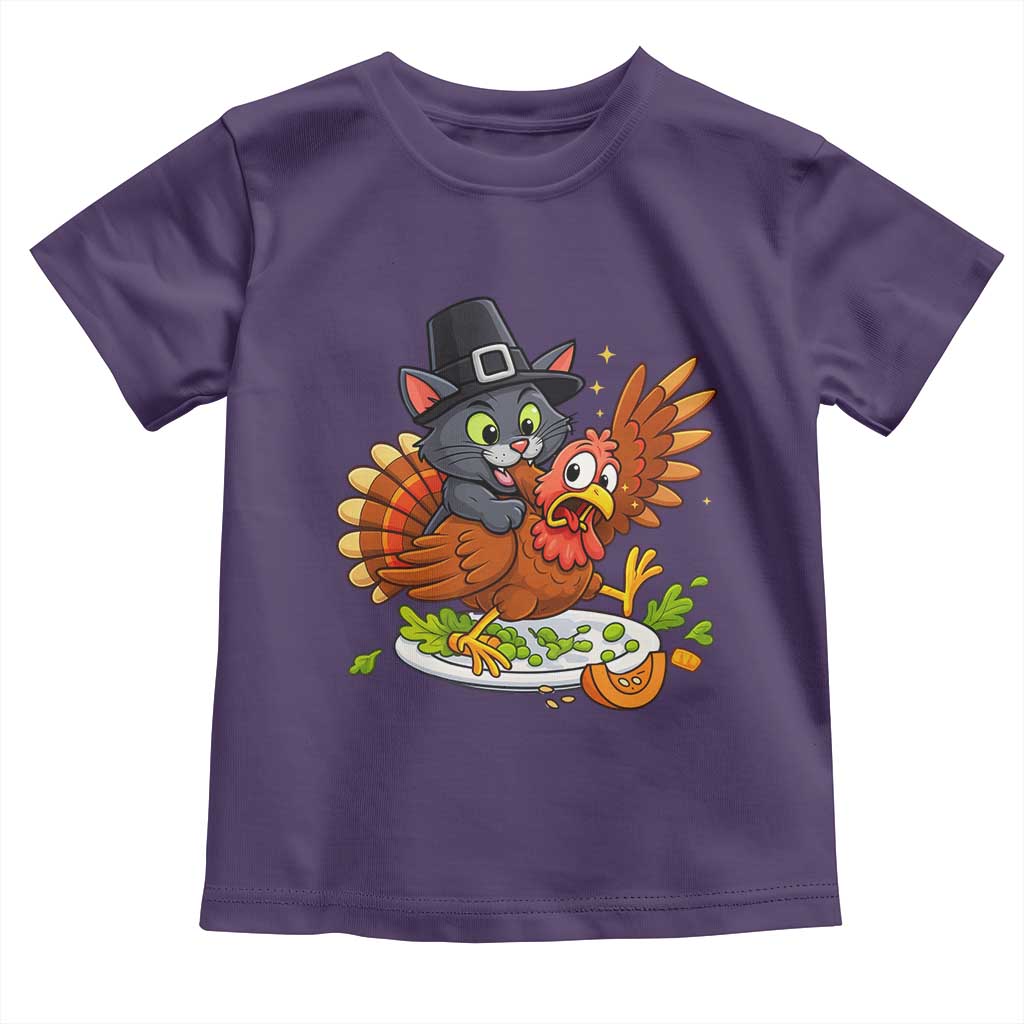 Funny Thanksgiving Cat Pilgrim Eat Turkey Toddler T Shirt - Wonder Print Shop