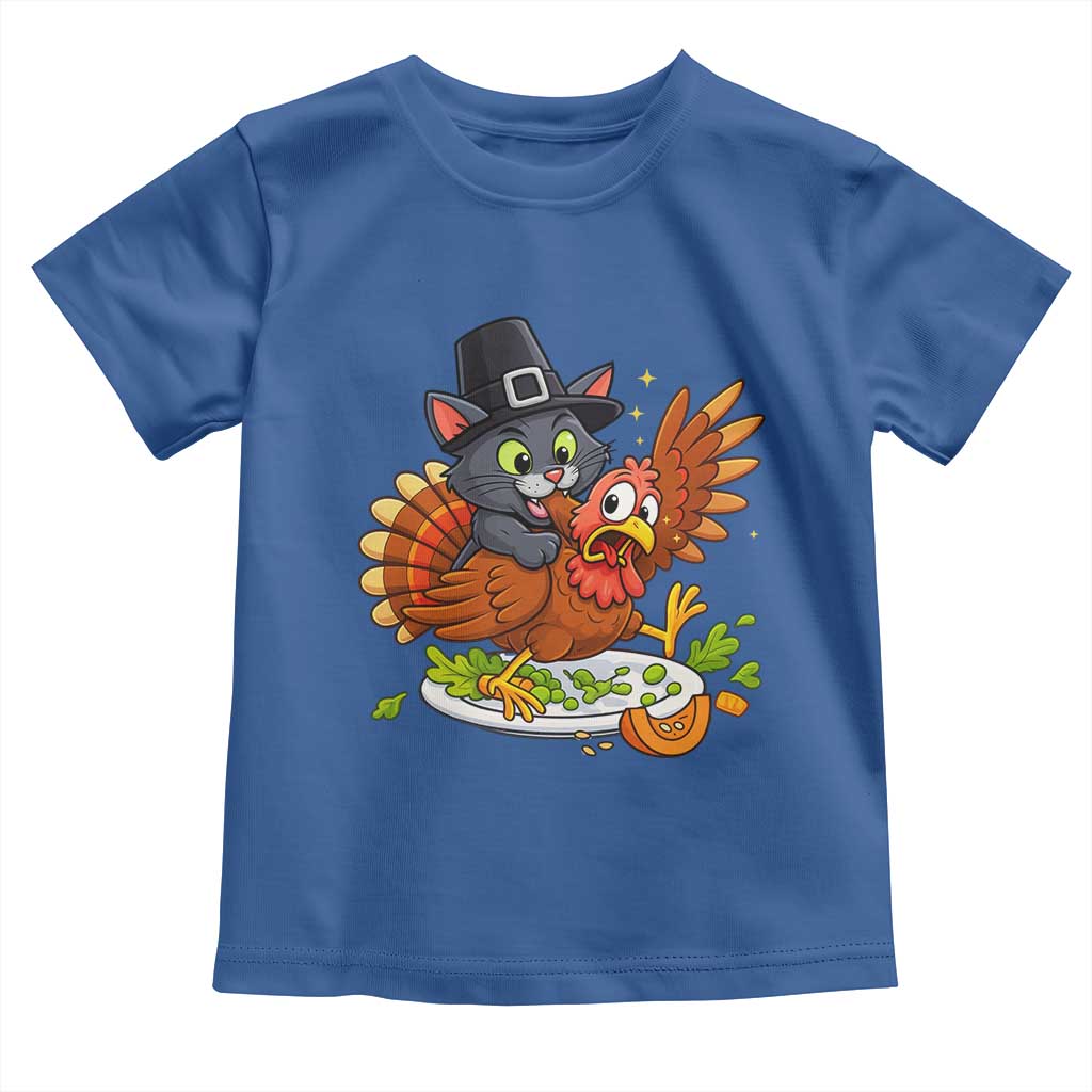 Funny Thanksgiving Cat Pilgrim Eat Turkey Toddler T Shirt - Wonder Print Shop