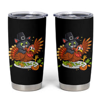 Funny Thanksgiving Cat Pilgrim Eat Turkey Tumbler Cup