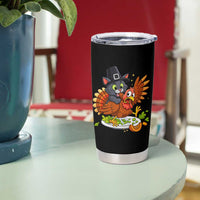 Funny Thanksgiving Cat Pilgrim Eat Turkey Tumbler Cup