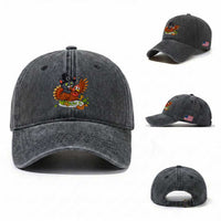 Funny Thanksgiving Cat Pilgrim Eat Turkey Washed Cotton Baseball Cap