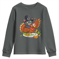 Funny Thanksgiving Cat Pilgrim Eat Turkey Youth Sweatshirt - Wonder Print Shop