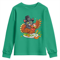 Funny Thanksgiving Cat Pilgrim Eat Turkey Youth Sweatshirt - Wonder Print Shop