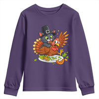 Funny Thanksgiving Cat Pilgrim Eat Turkey Youth Sweatshirt - Wonder Print Shop