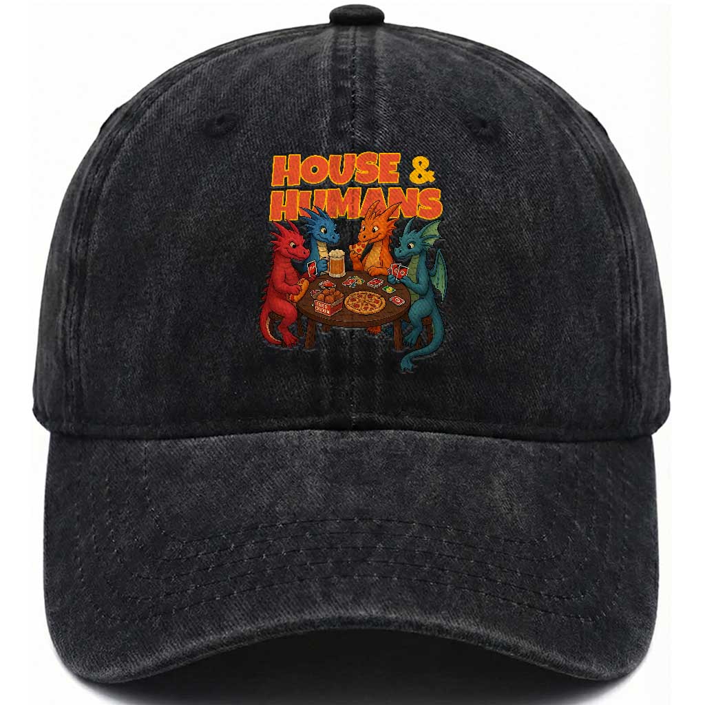 Houses Humans Washed Cotton Baseball Cap Funny RPG Parody Gamer