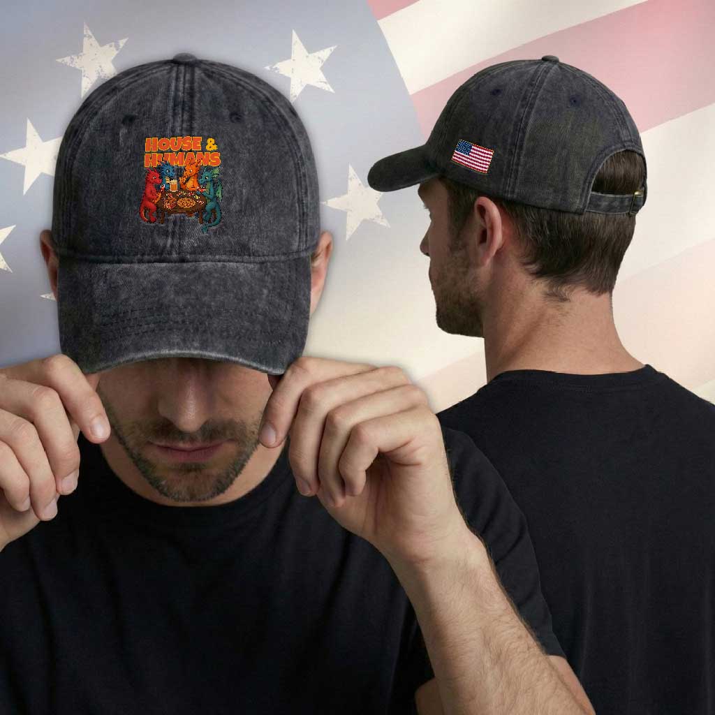 Houses Humans Washed Cotton Baseball Cap Funny RPG Parody Gamer