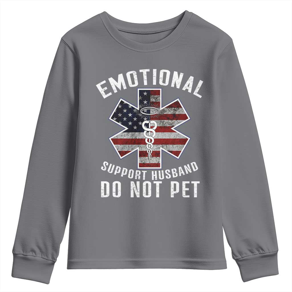 Emotional Support Husband Do Not Pet Youth Sweatshirt Funny Couples - Wonder Print Shop