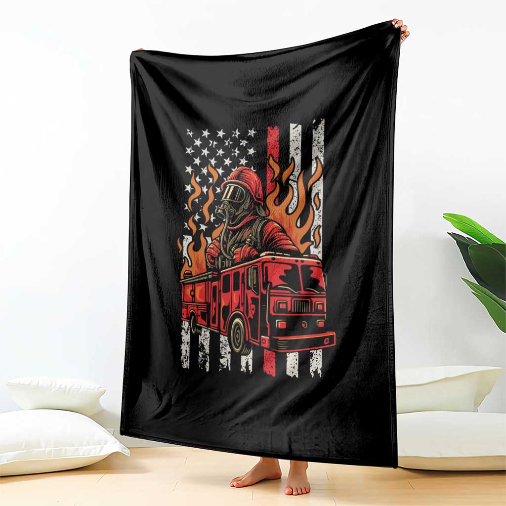 Firefighter Patriotic Fire Truck Fireman American Flag Throw Blanket - Wonder Print Shop