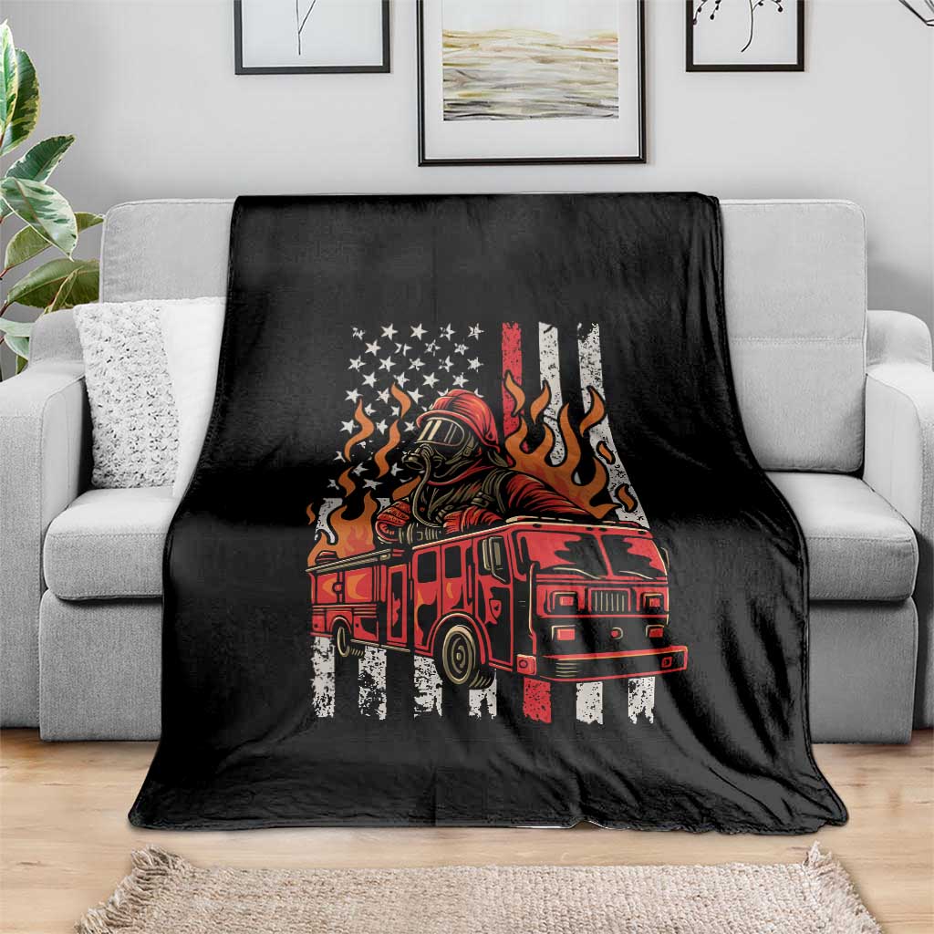 Firefighter Patriotic Fire Truck Fireman American Flag Throw Blanket - Wonder Print Shop
