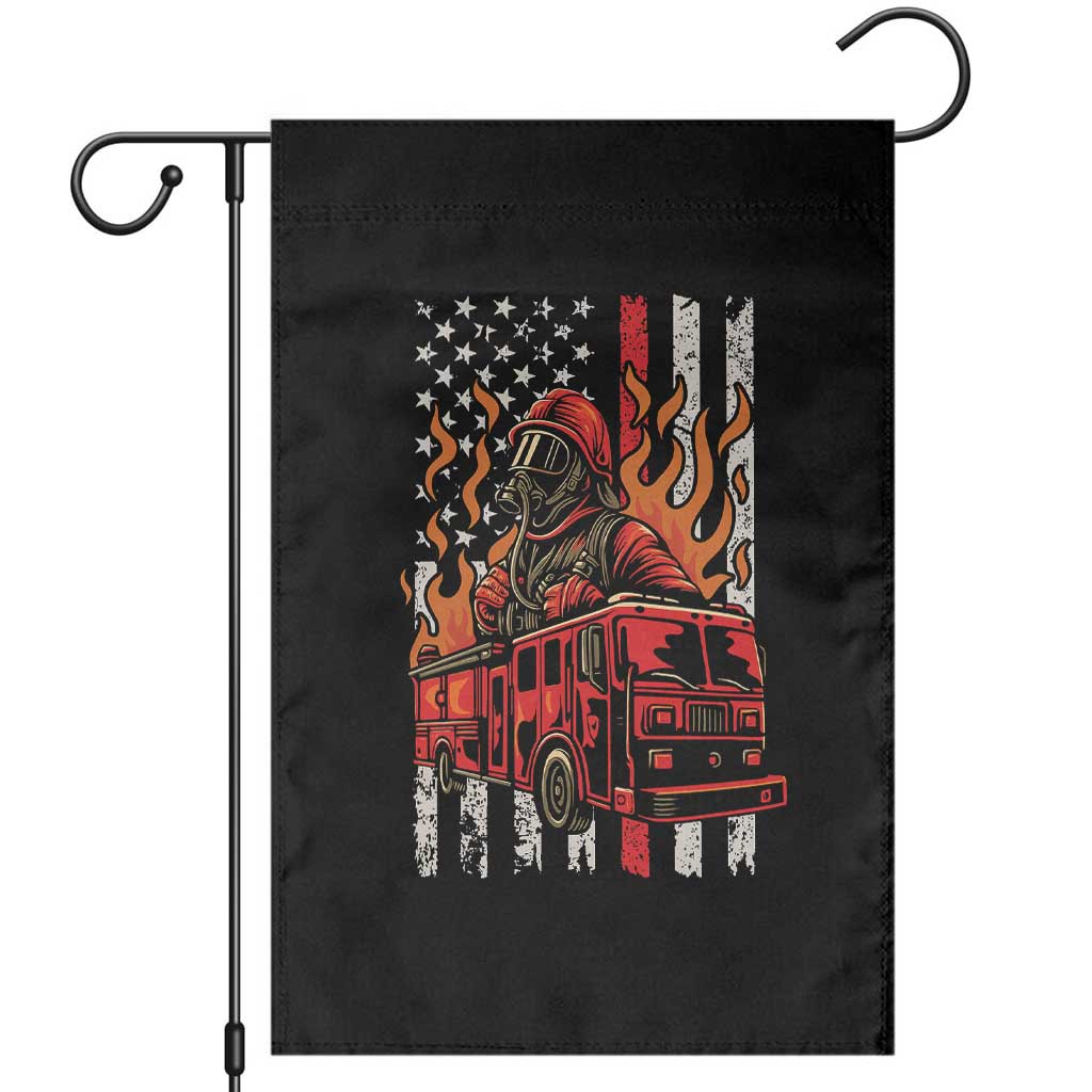 Firefighter Patriotic Fire Truck Fireman American Flag Garden Flag - Wonder Print Shop