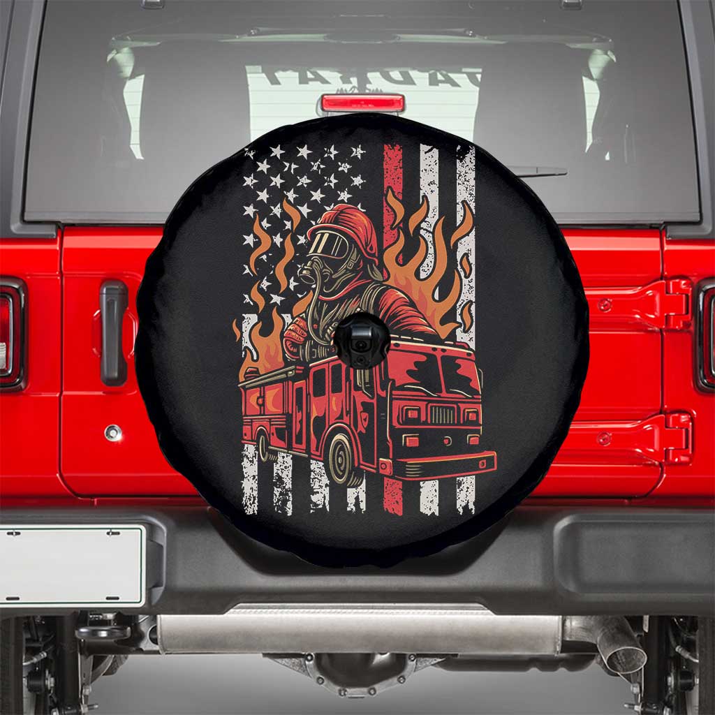 Firefighter Patriotic Fire Truck Fireman American Flag Spare Tire Cover - Wonder Print Shop
