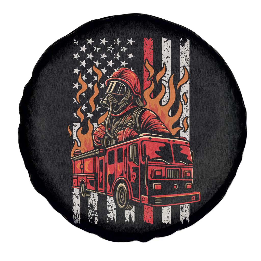 Firefighter Patriotic Fire Truck Fireman American Flag Spare Tire Cover - Wonder Print Shop