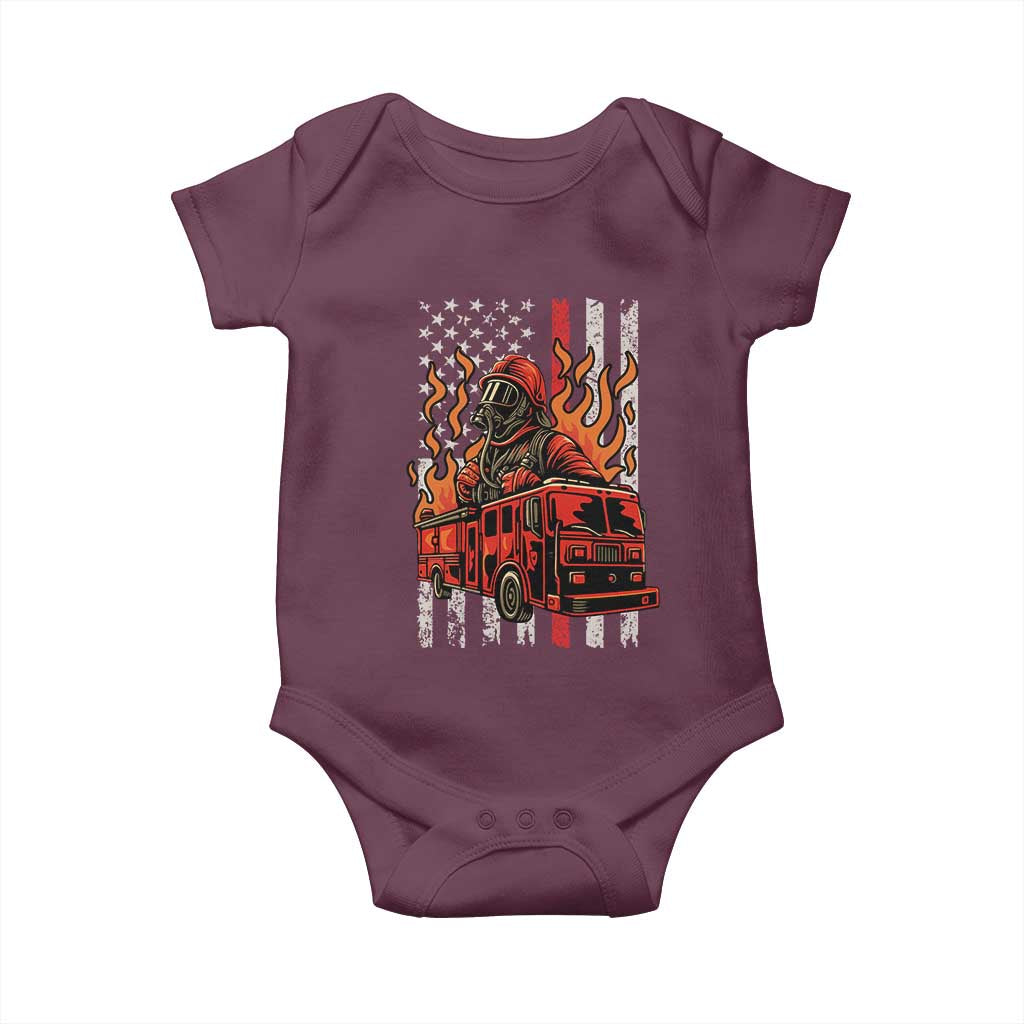 Firefighter Patriotic Fire Truck Fireman American Flag Baby Onesie - Wonder Print Shop
