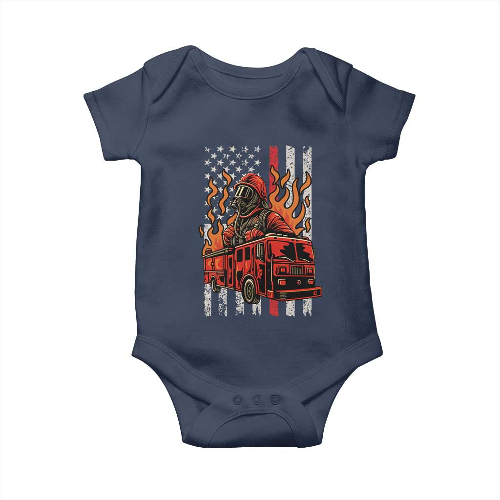 Firefighter Patriotic Fire Truck Fireman American Flag Baby Onesie - Wonder Print Shop