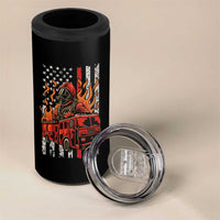 Firefighter Patriotic Fire Truck Fireman American Flag 4 in 1 Can Cooler Tumbler