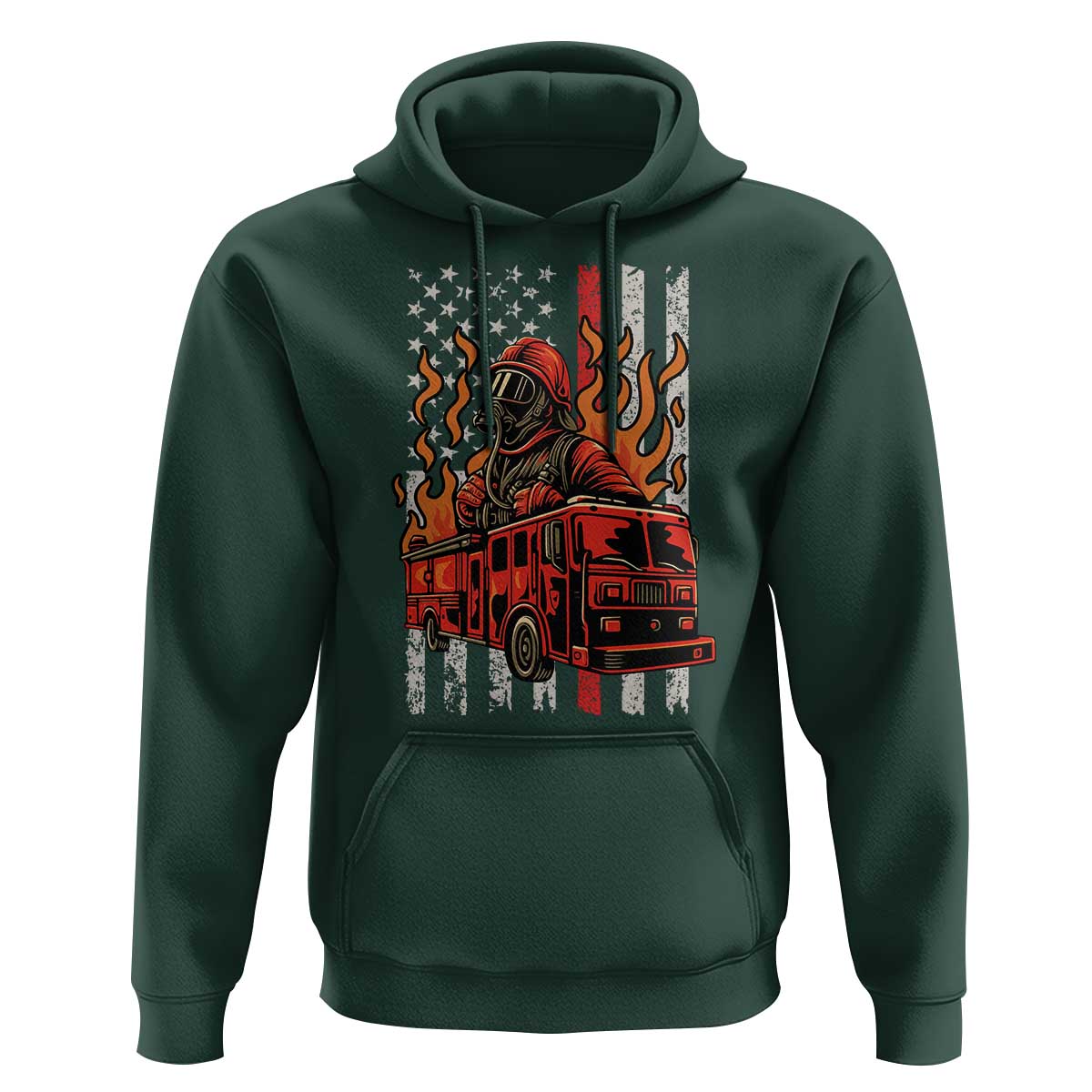 Firefighter Patriotic Fire Truck Fireman American Flag Hoodie - Wonder Print Shop
