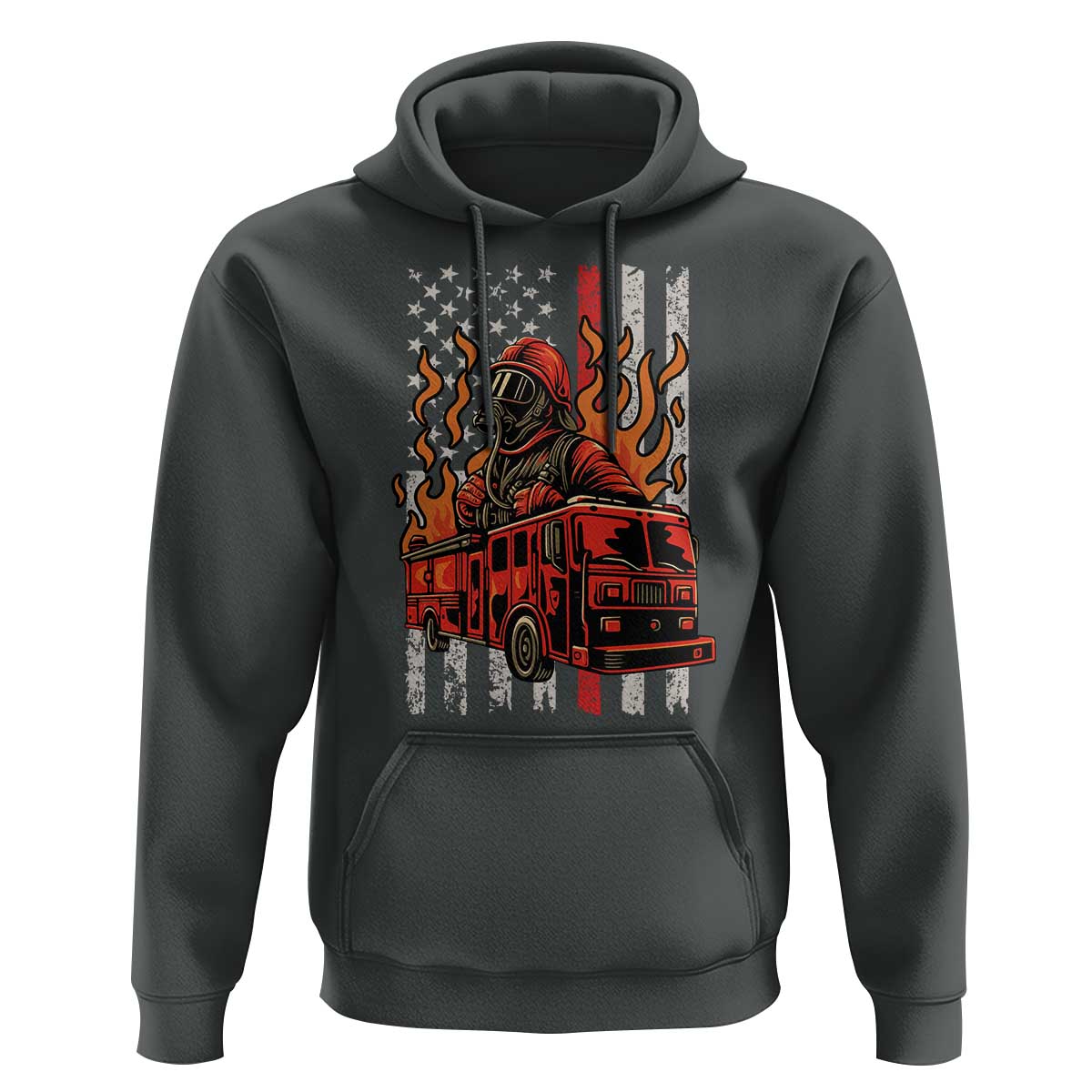 Firefighter Patriotic Fire Truck Fireman American Flag Hoodie - Wonder Print Shop