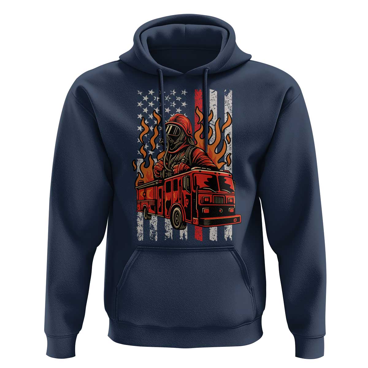 Firefighter Patriotic Fire Truck Fireman American Flag Hoodie - Wonder Print Shop