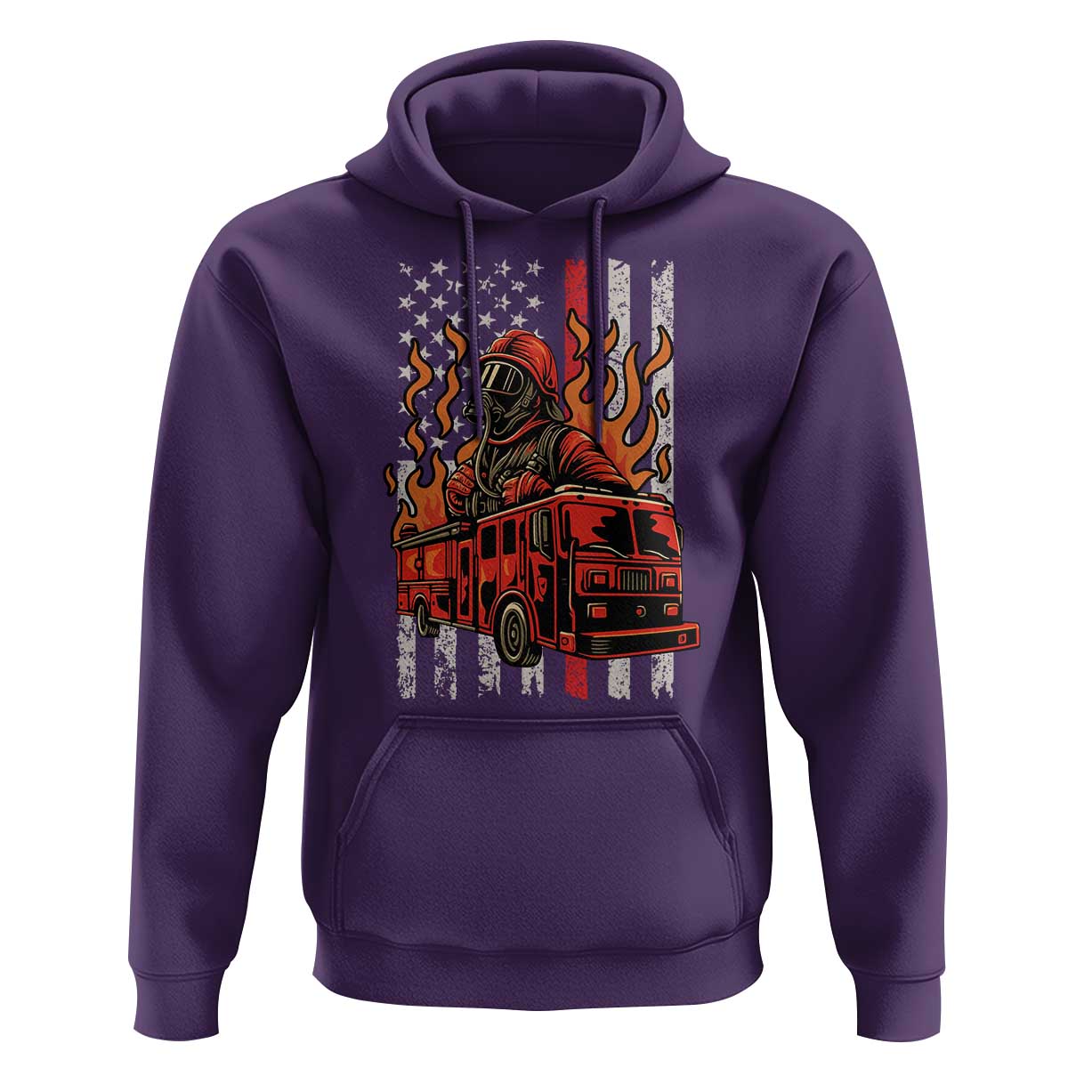 Firefighter Patriotic Fire Truck Fireman American Flag Hoodie - Wonder Print Shop