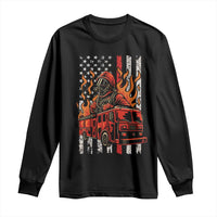 Firefighter Patriotic Fire Truck Fireman American Flag Long Sleeve Shirt - Wonder Print Shop