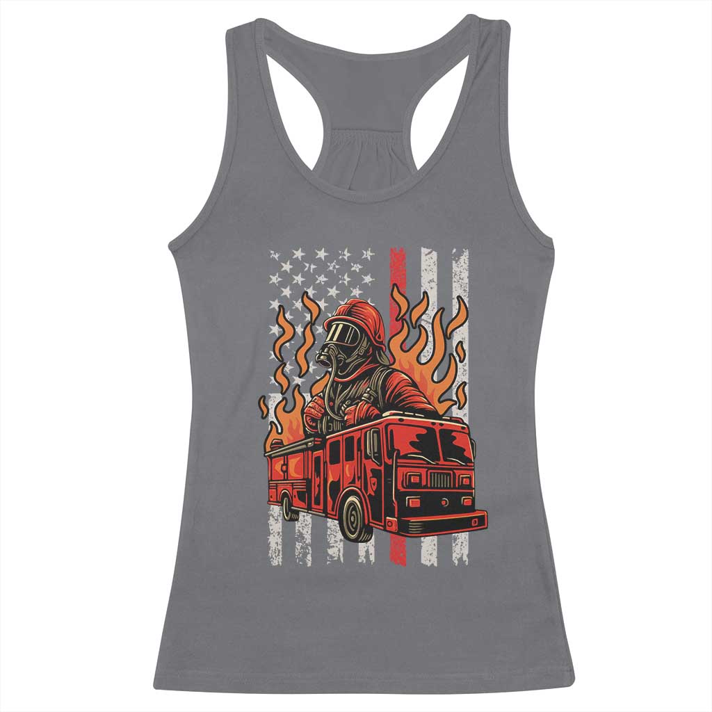 Firefighter Patriotic Fire Truck Fireman American Flag Racerback Tank Top - Wonder Print Shop