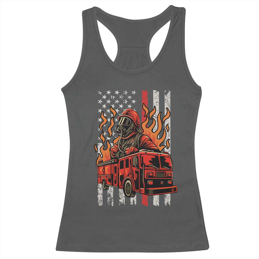 Firefighter Patriotic Fire Truck Fireman American Flag Racerback Tank Top - Wonder Print Shop