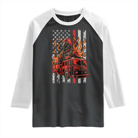 Firefighter Patriotic Fire Truck Fireman American Flag Raglan Shirt - Wonder Print Shop